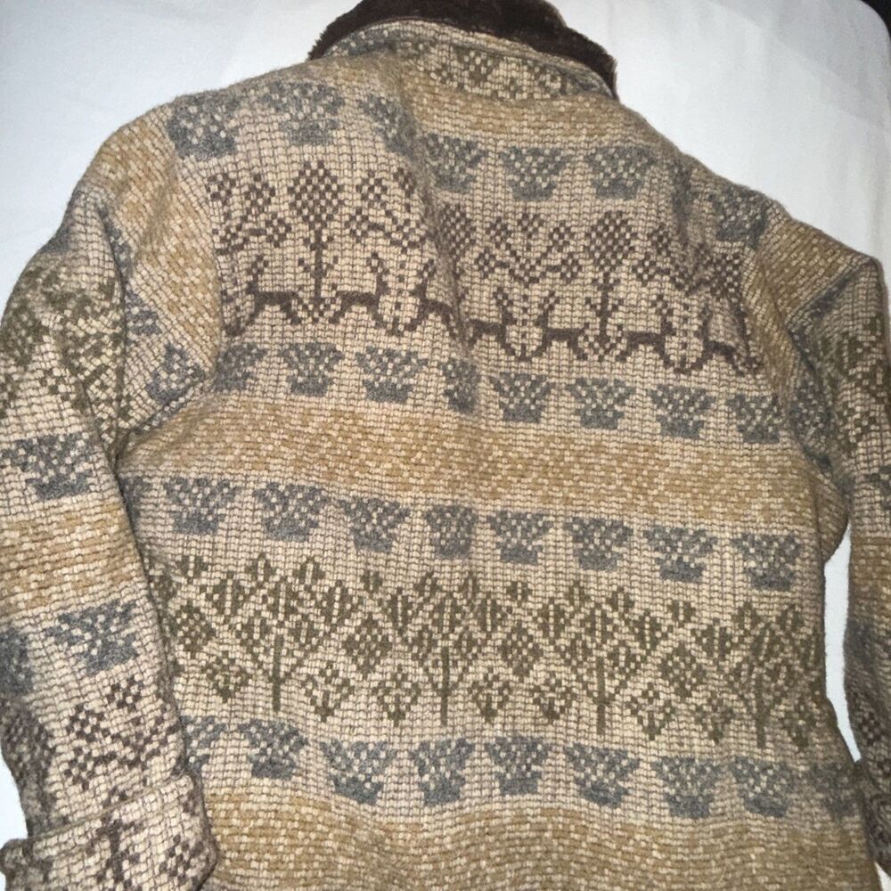 Womens VTG Woolrich Wool Indian Blanket Coat With Faux fur Collar Size L - Picture 10 of 10